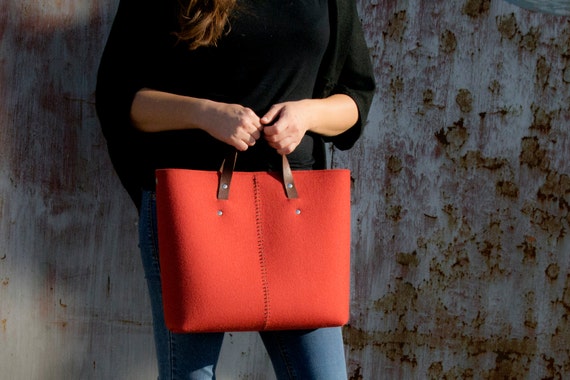 Wool felt HANDBAG - orange - made in Italy