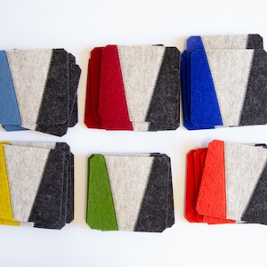 Wool Felt Square Coasters: Geometric Color Block, Modern Drink Coasters, Handmade in Italy