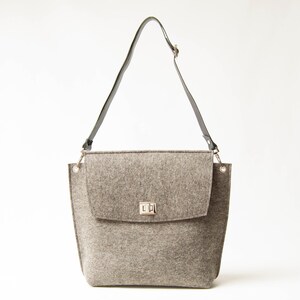 Wool Felt FLAP BAG warm grey tote bag grey bag womens bag felt shoulder bag elegant bag made in Italy image 6