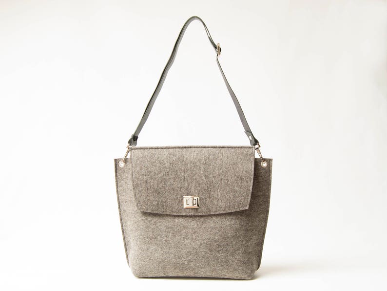 Wool Felt FLAP BAG warm grey tote bag grey bag womens bag felt shoulder bag elegant bag made in Italy image 6