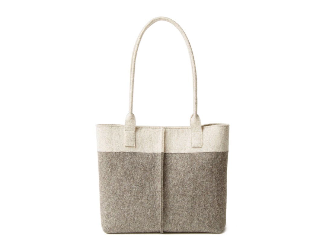 Wool Felt TOTE BAG Oatmeal and Grey Two Tone Tote Bag - Etsy