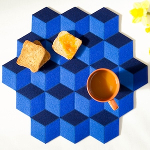 Blue wool felt placemat - large table mat - wool felt - geometric mat - christmas placemat - felt runner - made in Italy