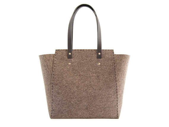 Extra Large Merino Wool Felt Tote Bag: Handmade Leather Stitching