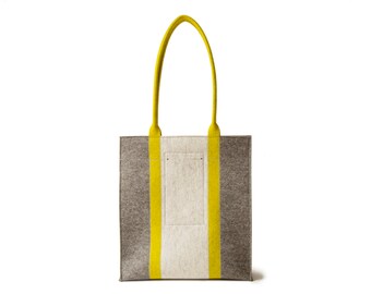 Wool Felt RECTANGULAR TOTE BAG - grey and mustard bag - three-tone tote bag - women bag - felt shoulder bag - wool felt tote - made in Italy