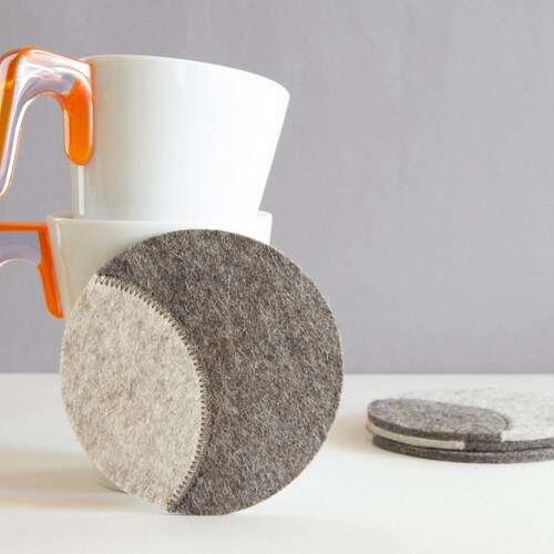 Set of Round Felt Coasters / Light Grey Felt Coasters / Grey Etsy