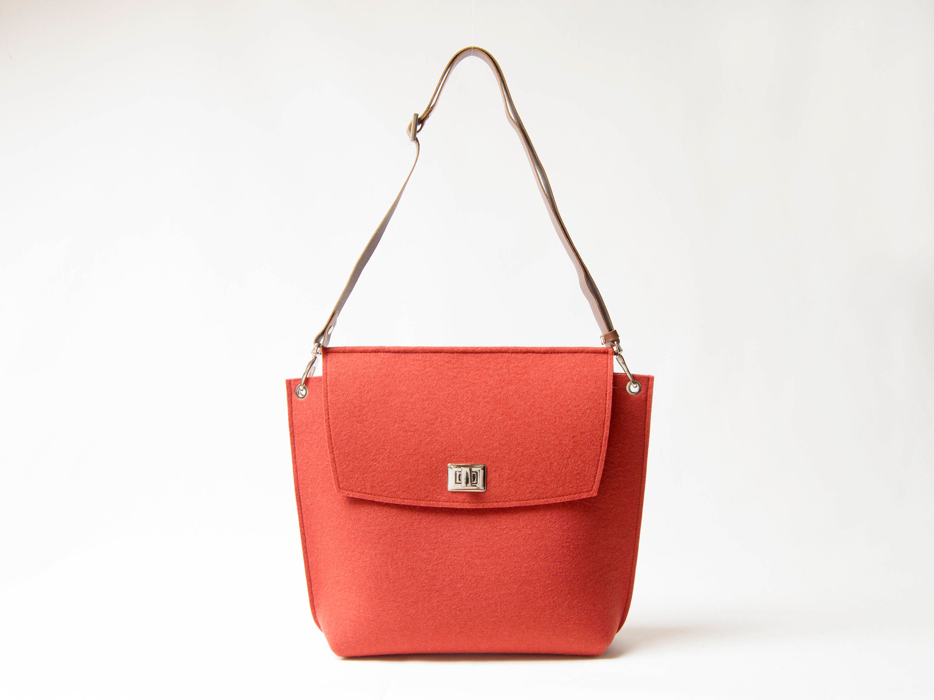 Wool Felt FLAP BAG - orange - made in Italy