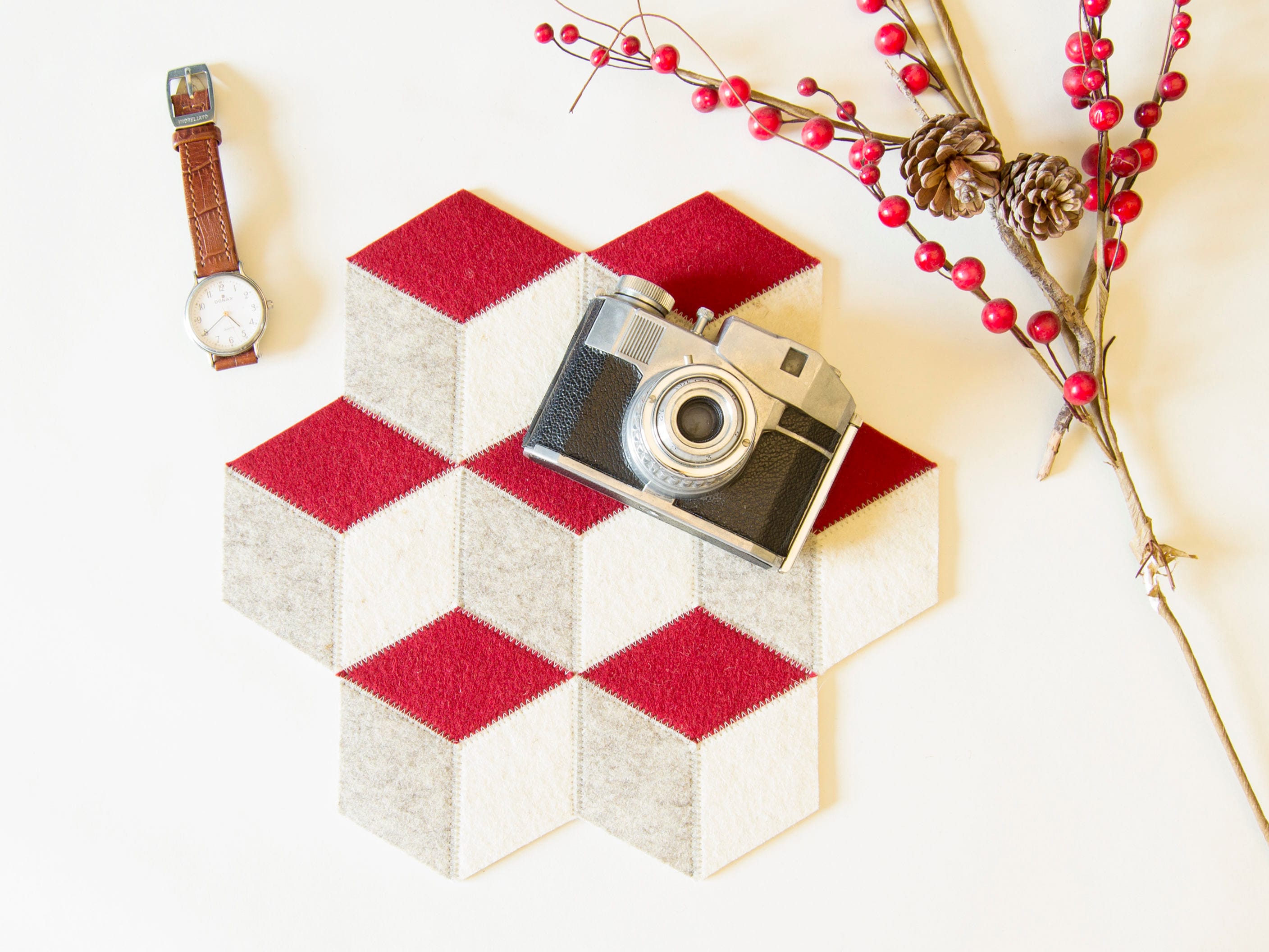 Small Table Mat Wool Felt Christmas Table Red And White Wool Felt
