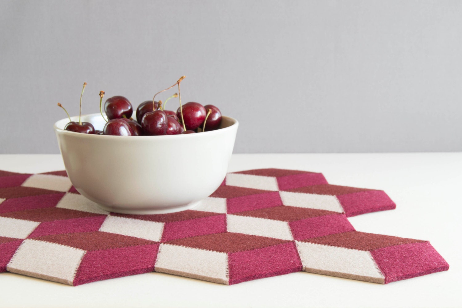 Burgundy felt placemats, geometric placemats, modern home, wool felt, handmade, gift idea, home