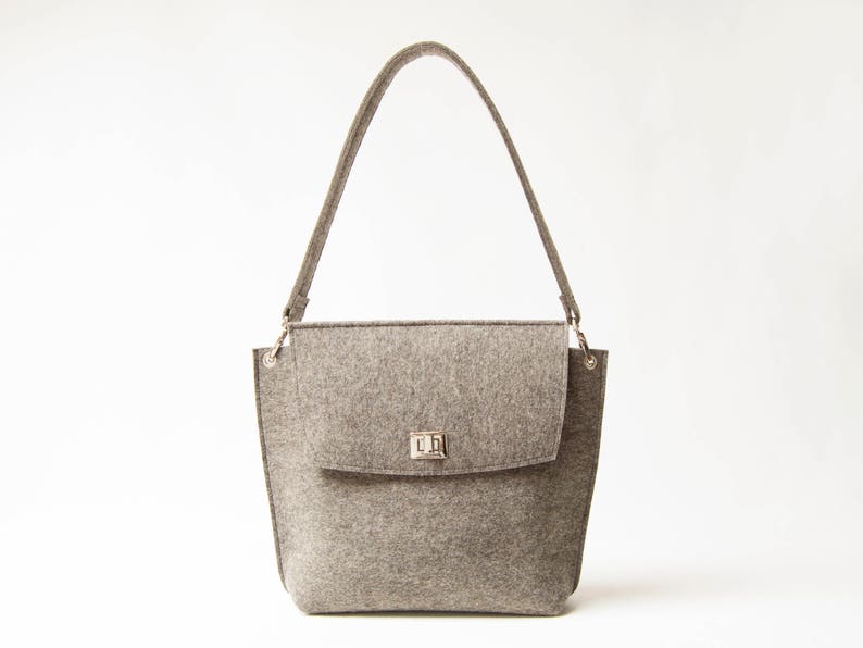 Wool Felt FLAP BAG warm grey tote bag grey bag womens bag felt shoulder bag elegant bag made in Italy image 1