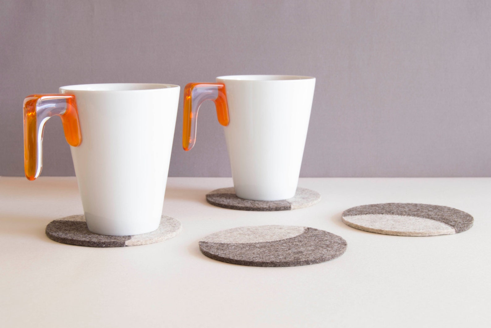 Set of Round Felt Coasters Light Grey Wool Felt Coasters Etsy