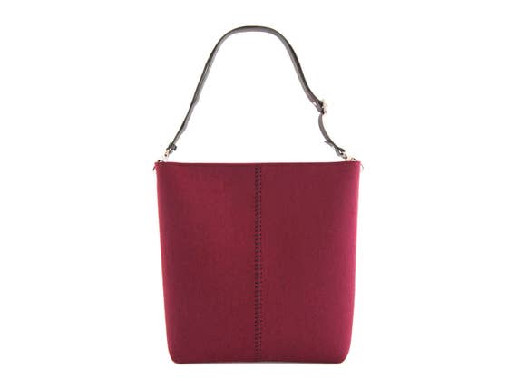 Large felt SHOULDER BAG with leather strap - burgundy - made in Italy