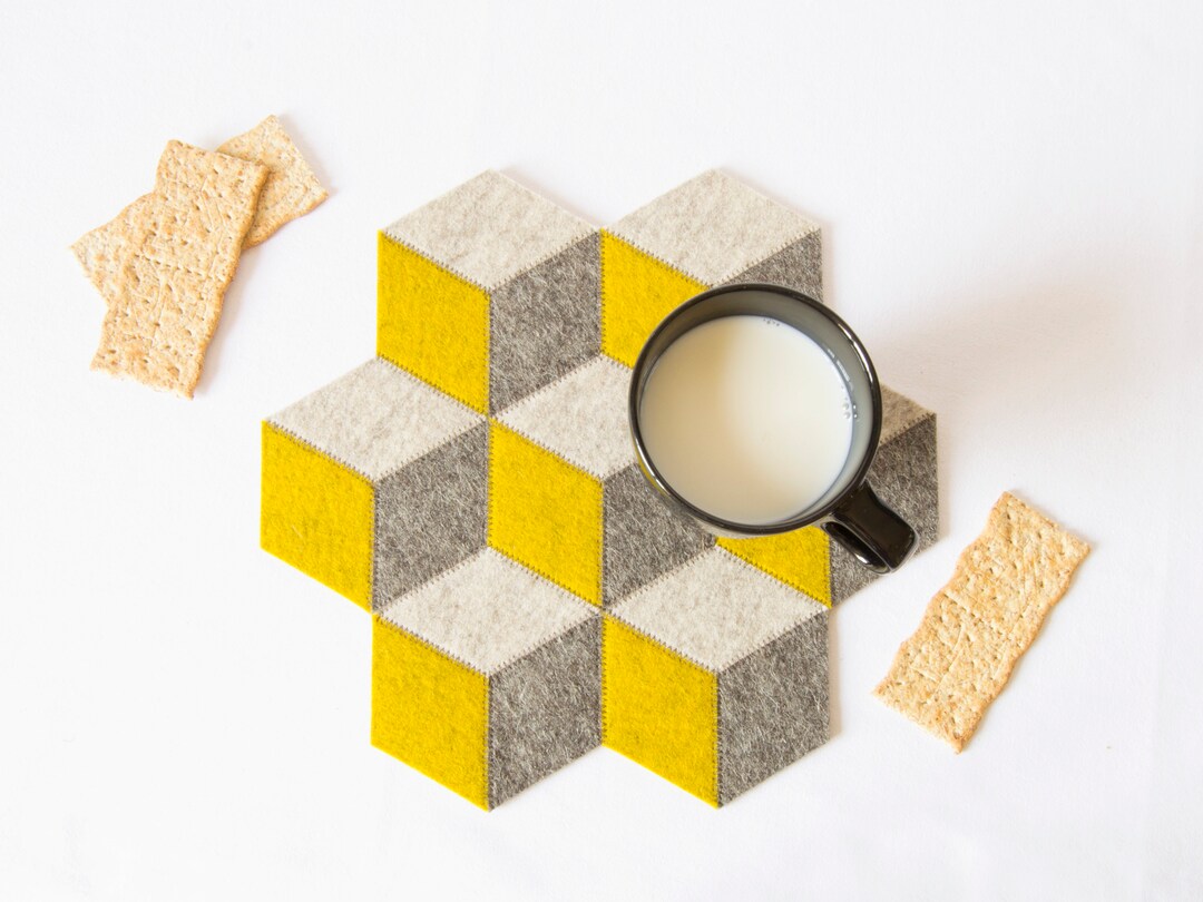 Small Table Mat Gray and Mustard Wool Felt Wool Felt Mat Etsy