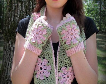 Pattern only -Frost Flower Cowl Set pattern crochet lace hat fingerless mitts crocheted