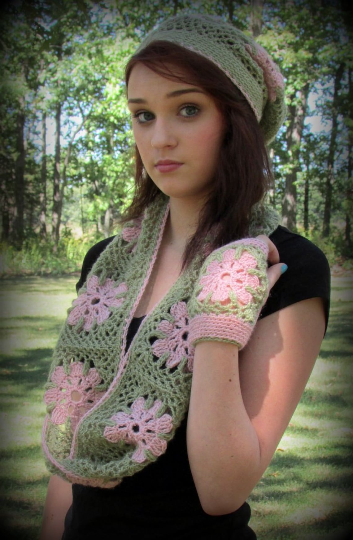 Pattern Only frost Flower Cowl Set Pattern Crochet Lace Hat Fingerless