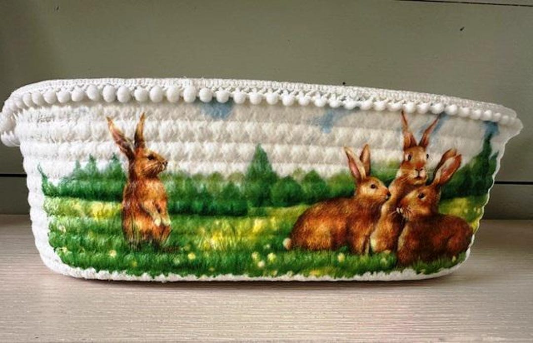 White Rope Basket, Rabbit Rope Basket, Bunny Rope Basket, Rope Basket ...