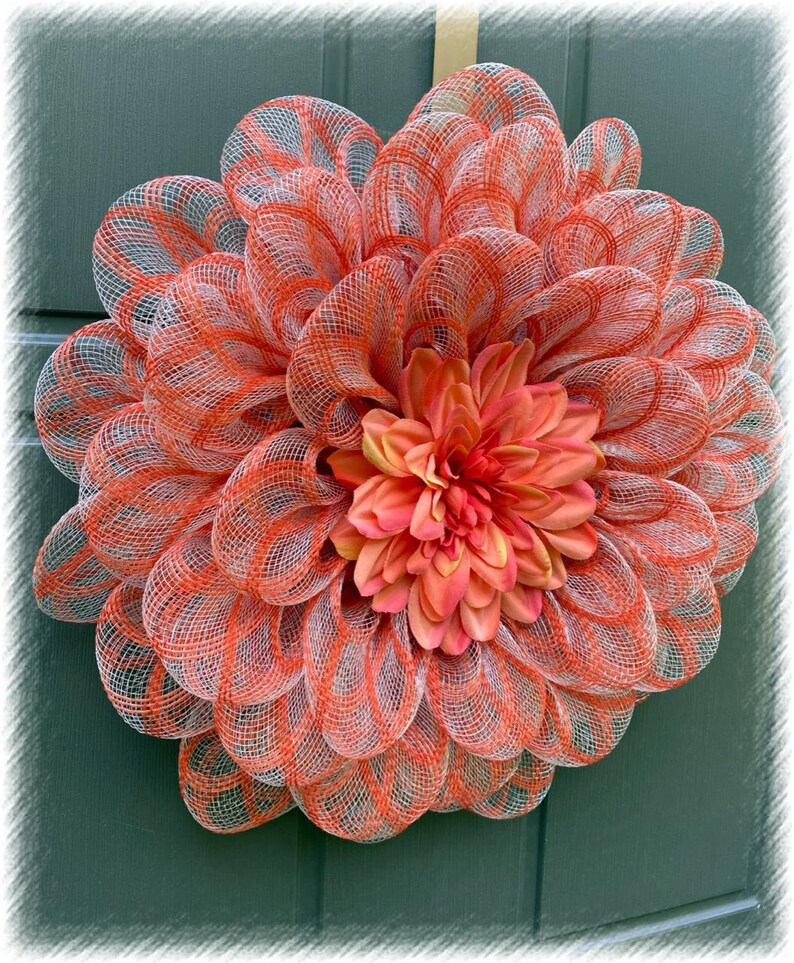 Peach Flower Wreath Flower Wreath Deco Mesh Flower Wreath Etsy