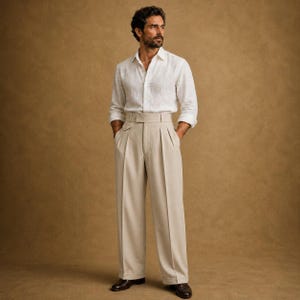white male dress pants Men's White Linen Pants by StudioSuits main image 1