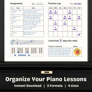 Piano Practice Tracker & Lesson Assignment Sheet | Music Teacher Printable | Weekly Lesson Planner PDF