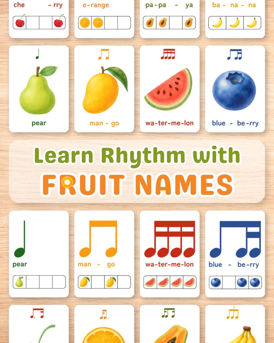 Fruit Rythym Notes Fruit Rhythm Flash Cards | Music Theory Learning Tool (printable PDF ...