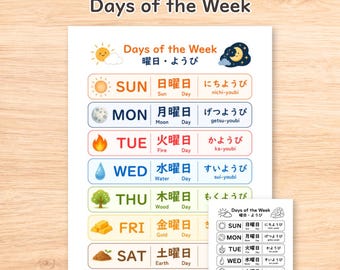 Japanese Days of the Week Infographic Chart | Kanji, Hiragana, Romaji Learning Chart (Digital Download)