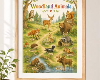 Woodland Animals Poster | Immersive Watercolor Educational Printable | Nursery & Preschool Wall Art