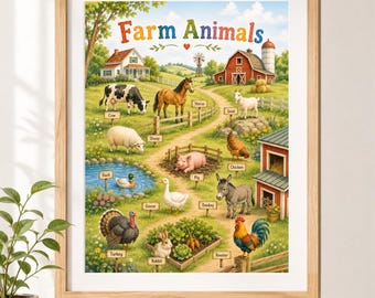 Farm Animals Poster | Immersive Storybook Educational Printable | Kids Wall Art