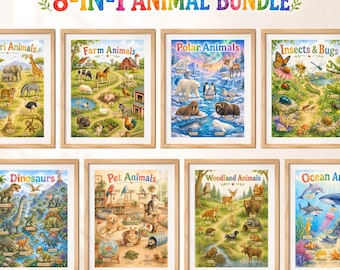 8-in-1 Animal Poster Bundle | Watercolor Educational Prints for Kids (Digital Download)