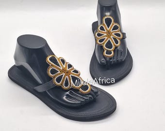 Handmade Maasai Beaded Leather Sandals,Gift For Her,African Women Summer Beach Tribal Footwear