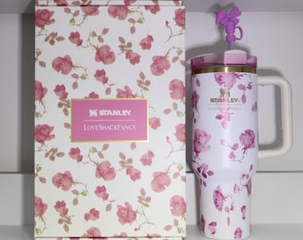 Stanley x Love ShackFancy 40oz Tumbler, Rose Floral Insulated Cup with Handle