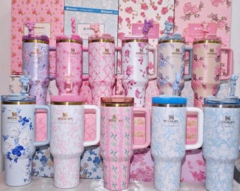Stanley 1913 x LoveShackFancy Tumbler, Quencher H2.0 or ProTour with Bow Pink | blue | purple | Peppermint