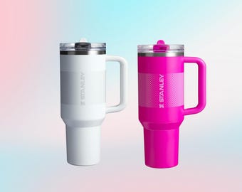 Stanley Vibrant Hot Pink and White 40oz Tumbler Set Trendy Best Friend Gift Matching Aesthetic Travel Cup Cute Birthday Gift for Her