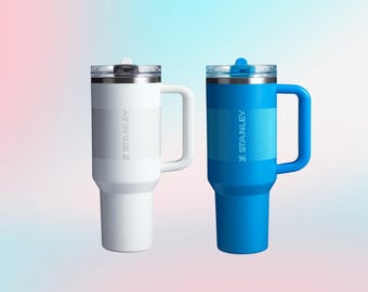Stanley Electric Blue and White 40oz Tumbler Set Varsity Sporty Travel Mug Matching Couples Hydration Cup College Graduation Gift Set of 2