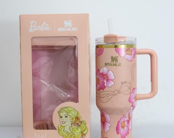 Barbie x Stanley 40oz Tumbler, Pink Floral Insulated Travel Mug with Straw