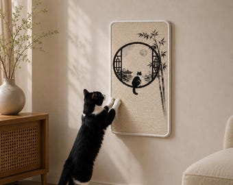 Alfombra rascador de sisal con tinta china para gatos – Arte decorativo de pared para gatos