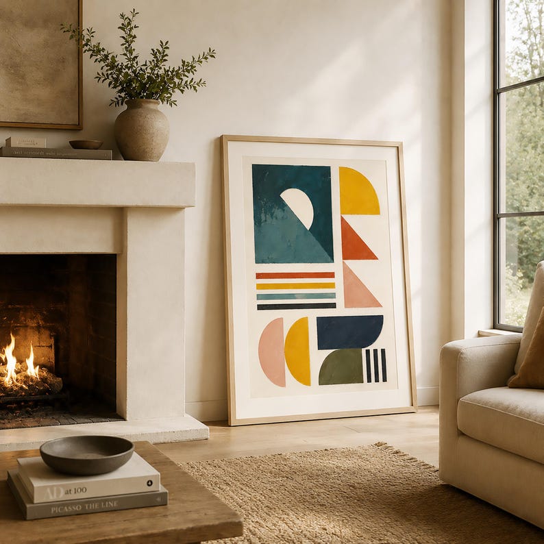 Bauhaus Wall Art Above Sofa Large Format Geometric Print Mid Century ...