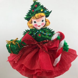 Retro Christmas Bump Chenille Girl With With Present and Candy - Etsy