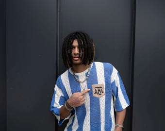 Argentina Knit Jersey – Blokecore Street Style, Cotton Blend, Embroidered Emblem