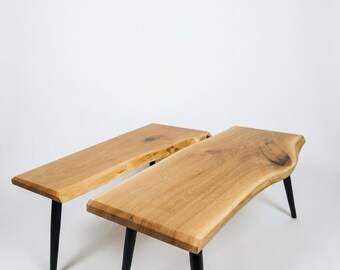 Solid Oak Live Edge Coffee Tables, Handmade Wood Coffee Table, Rustic Modern Living Room Furniture, Natural Wood Tables