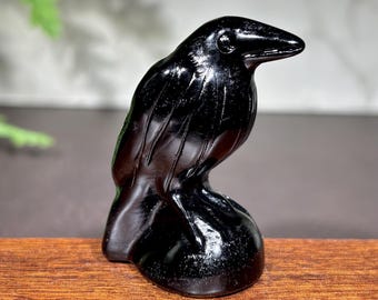 Black Obsidian Raven Figurine, Hand Carved Crystal Animal Ornament, Crystal Collection, Gothic Decor, Crystal Gifts