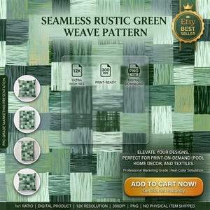 Moss Weave Patchwork Seamless Pattern | Forest Green Abstract Textile (Digital Download)