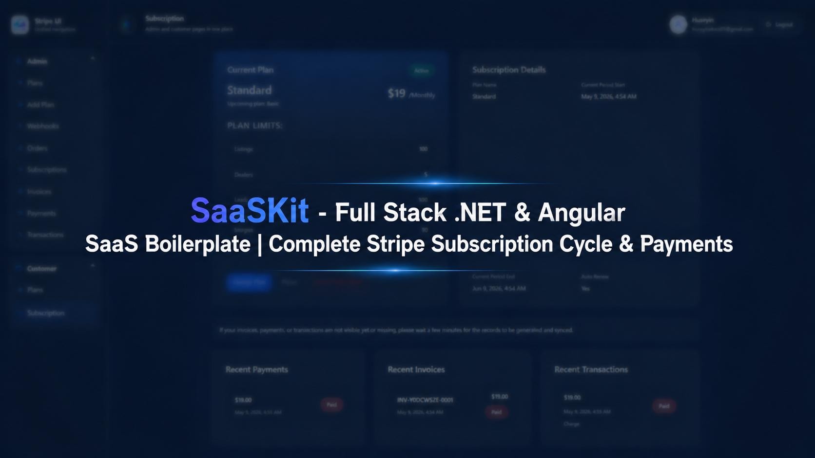 Clean Architektur Spaket - Full Stack .NET , Angular Boilerplate | Komplettes Stripe Abonnement & Zahlungs-Lebenszyklus