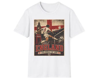 Maglia da calcio vintage dell'Inghilterra, maglietta dell'Inghilterra per la Coppa del Mondo FIFA 2026, t-shirt grafica retrò dei Tre Leoni, regalo per i tifosi dell'Inghilterra, articoli sportivi vintage