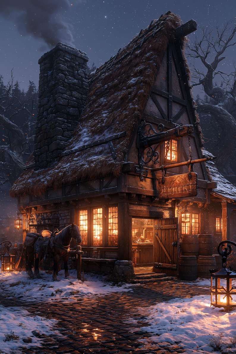 Medieval Fantasy Tavern Exterior Printable Art | Dnd Battle Map | TTRPG ...