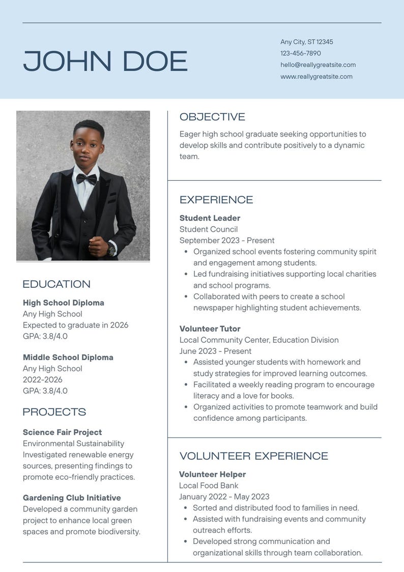 High School Student Resume Template Canva Editable Friendly Teen Resume ...