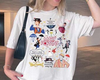 Comfort Colors Disney Mary Poppins-tröja, praktiskt taget perfekt på alla sätt citat-tröja, Bert Penguins matchande t-shirt, Disneyland-present