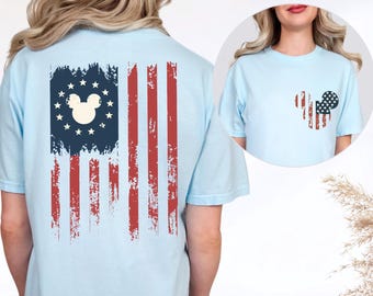 Comfort Colors Mickey America Flag Shirt, Disneyland 2026 Crew Tee, Disneyworld Trip Outfit, Disney 250 America Top, Disney USA Trip T-shirt