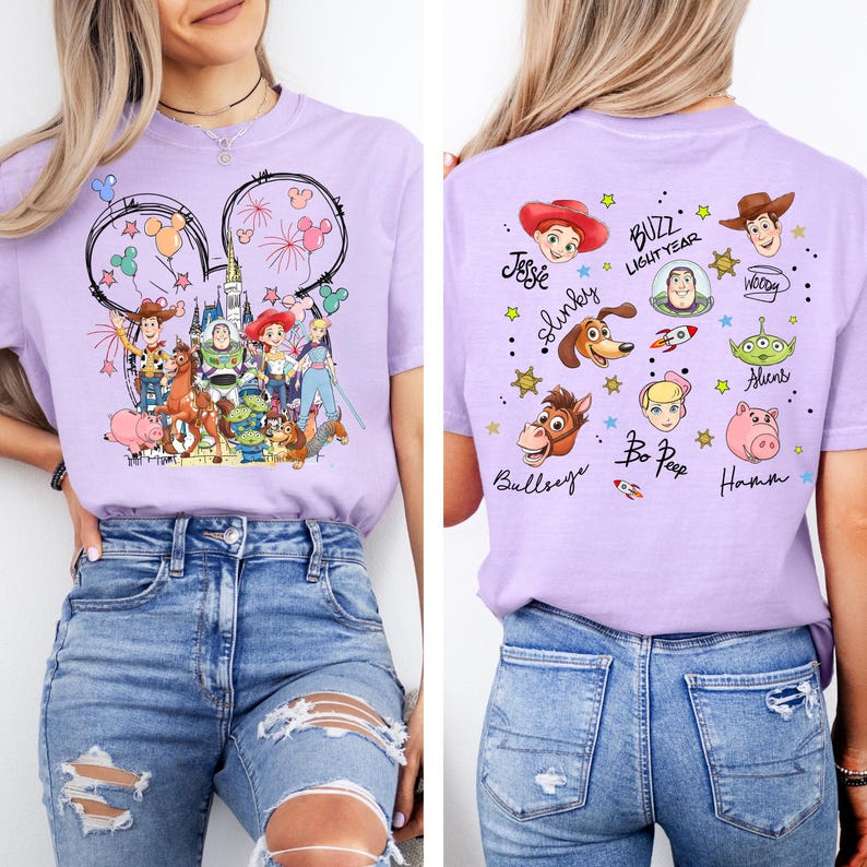 Comfort Colors® Toy Story-familjet-shirt, Toy Story-karaktärströja, Disneyland Crew-tröja, Woody och besättningstopp, Disney Toy Story-outfit bild 4