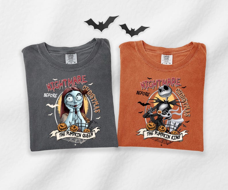 Comfort Colors Jack And Sally Halloween Couple Shirt, Nightmare Before Halloween, Jack Skellington The Pumpkin King T-shirt , Halloween Gift image 1