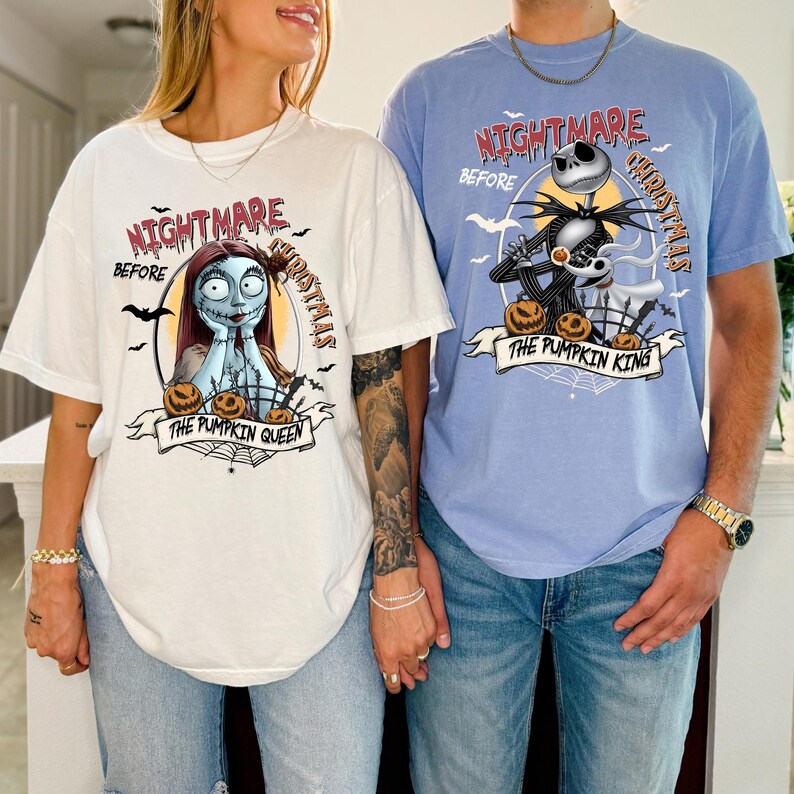Comfort Colors Jack And Sally Halloween Couple Shirt, Nightmare Before Halloween, Jack Skellington The Pumpkin King T-shirt , Halloween Gift image 5