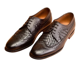 Handmade Classic Black Derby for men, embellished with Black handcrafted calfskin leather